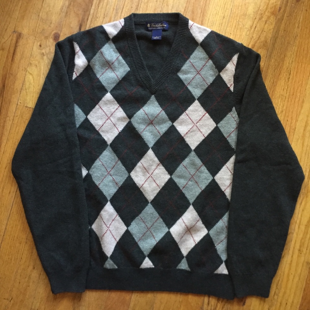 Brooks Brothers lambs wool argyle vneck sweater